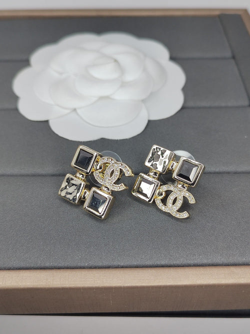 18K  Chanel Black Crystals Earrings